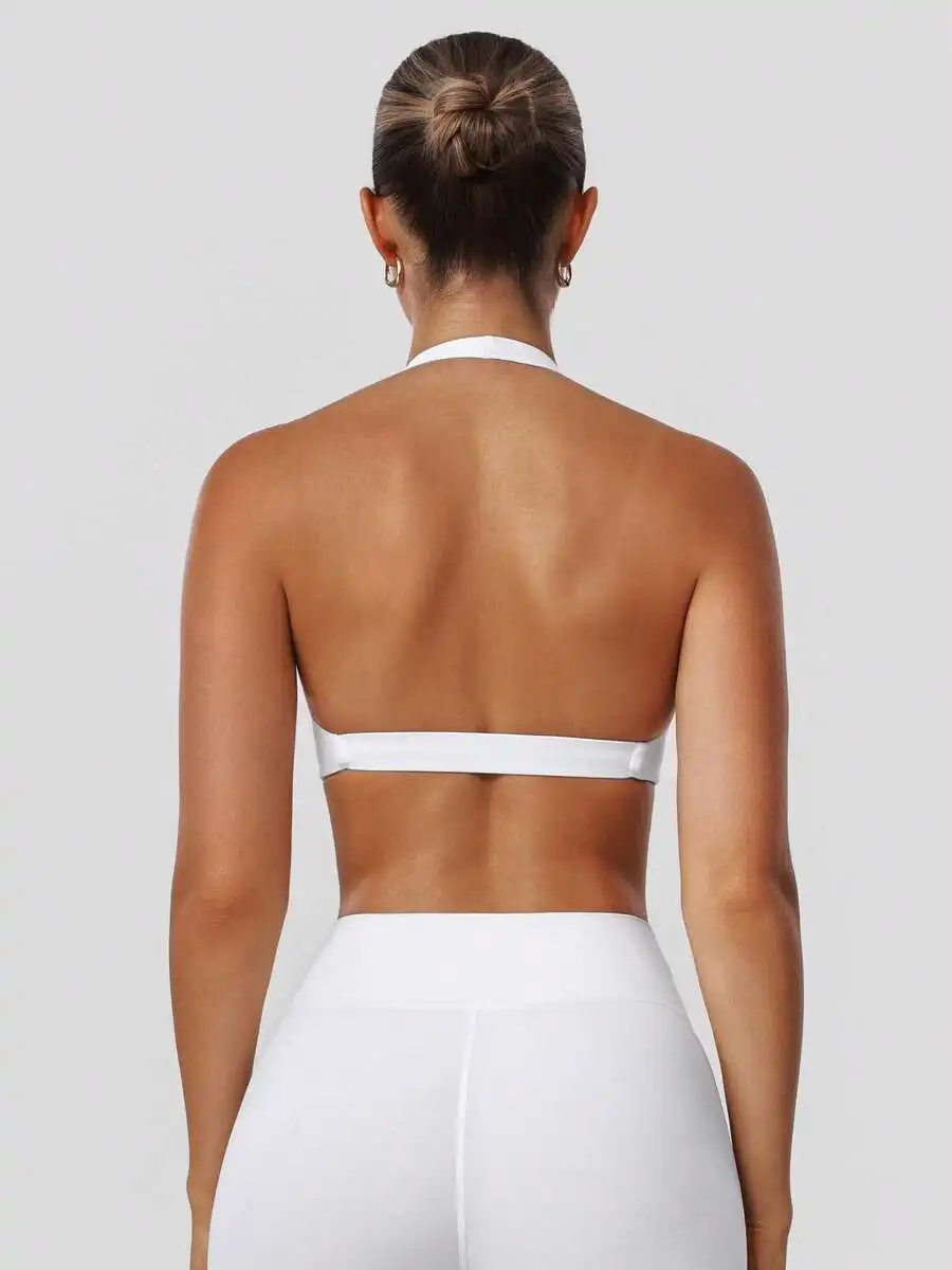 

Womens Twist Back Padded Sports Bra V Neck Yoga Workout Top White