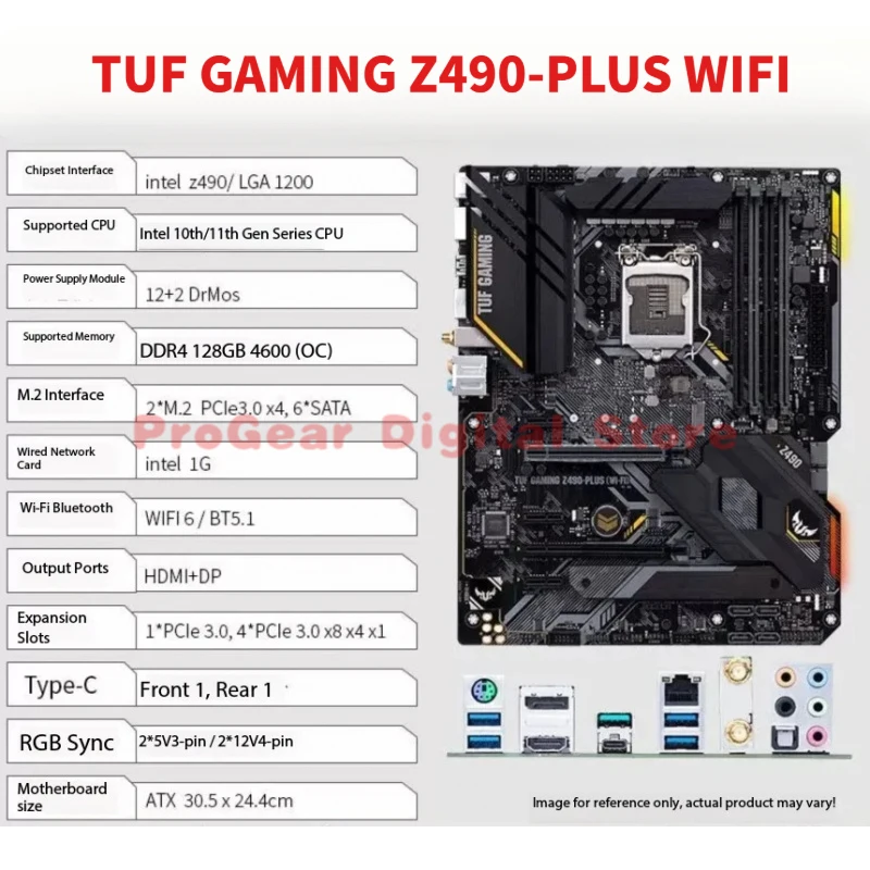 

for Asus TUF GAMING Z490-PLUS WIFI LGA1200 DDR4 ATX Motherboard Supports 10th/11th Gen Intel Core
