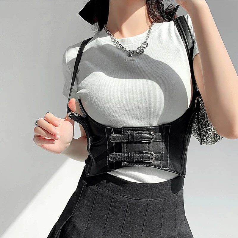 Women's Vest Spring Genuine Leather Waistcoat With Belt Female Korean Fashion Simple Elastic Waist Sexy Camisole