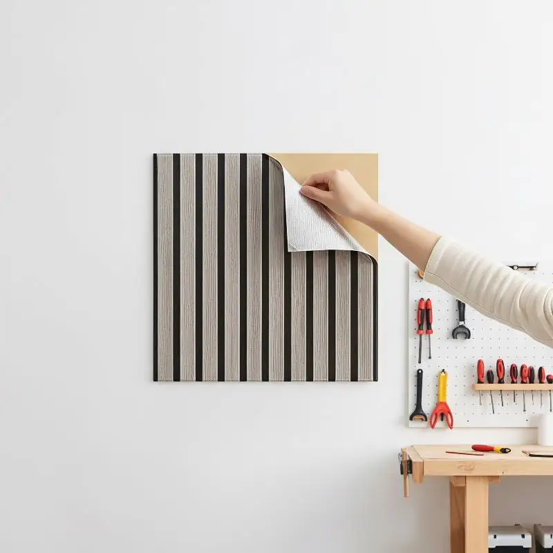 3D Wood Slat Wall Panels Scratch Resistant Self Adhesive Sound Absorbing for Dining Room Villa Home Decoration