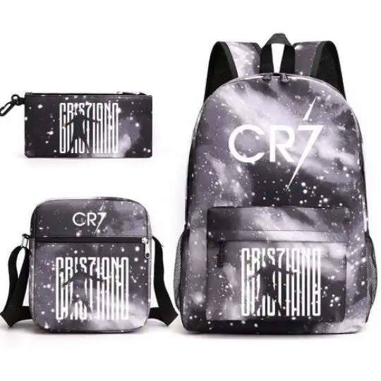 3pcs New CR7 Backpack Fashion School Bags For Boys Girls Teenagers Laptop Mochilas With Shoulder Bags