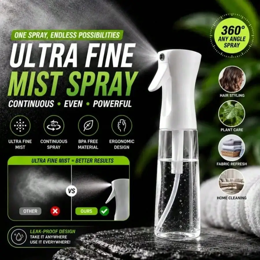 Continuous Fine Mist Spray Bottle, High Pressure Refillable Press Spray Bottle, Portable Travel Bottle for Hair, Facial Water, Alcohol Disinfection, Gardening & BBQ Cooking
