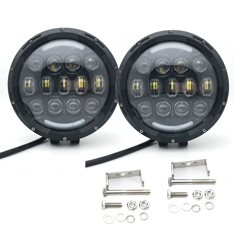 2 pcs7 inch105W round LED work lights High/Low beam DRL for jeep wrangler land rover  round 12v-24V led