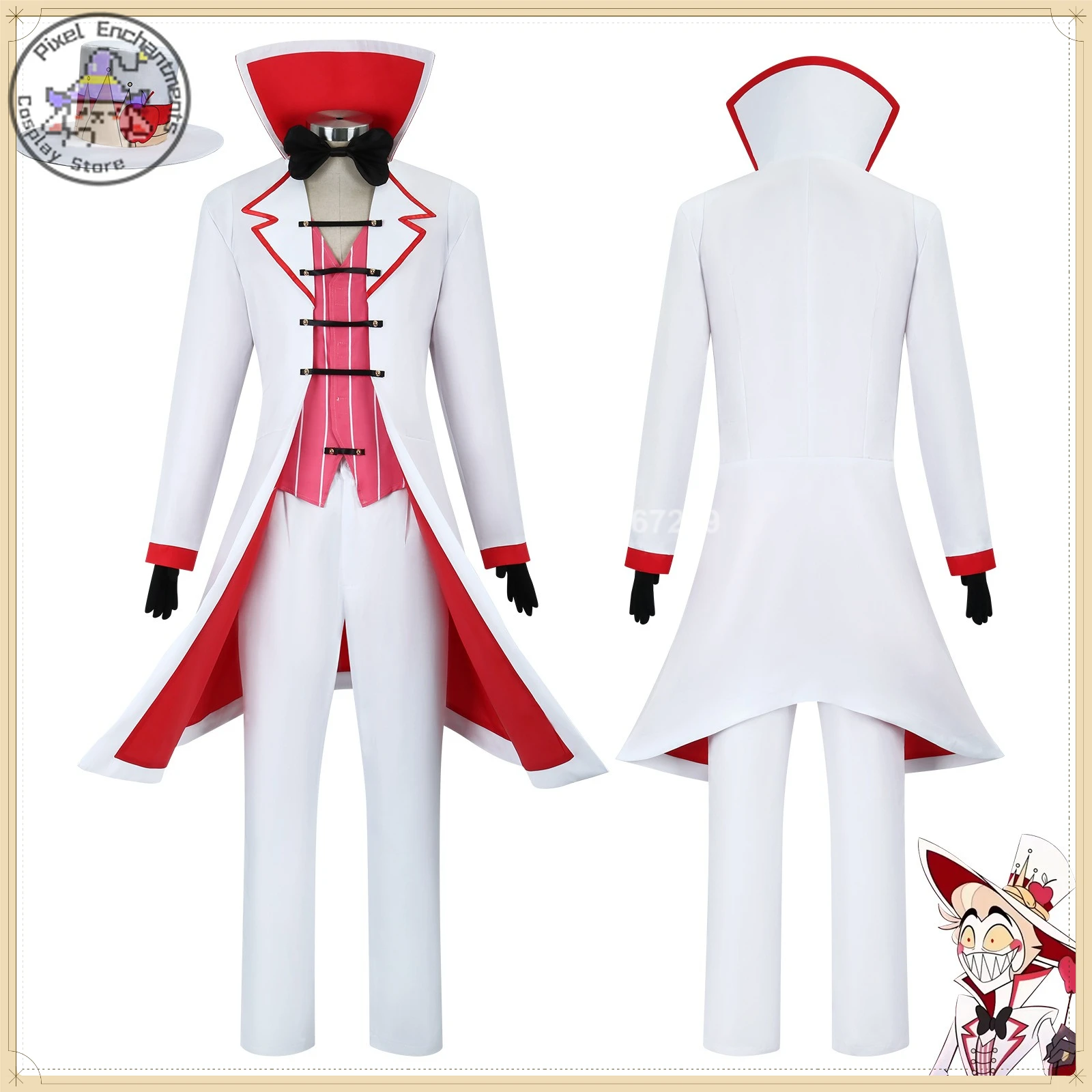 

Костюм для косплея Люцифера (Гламурный стиль) — белая униформа с пайетками + шляпа, полный комплект, высококачественный аниме-костюм (для взрослых мужчин/женщин)