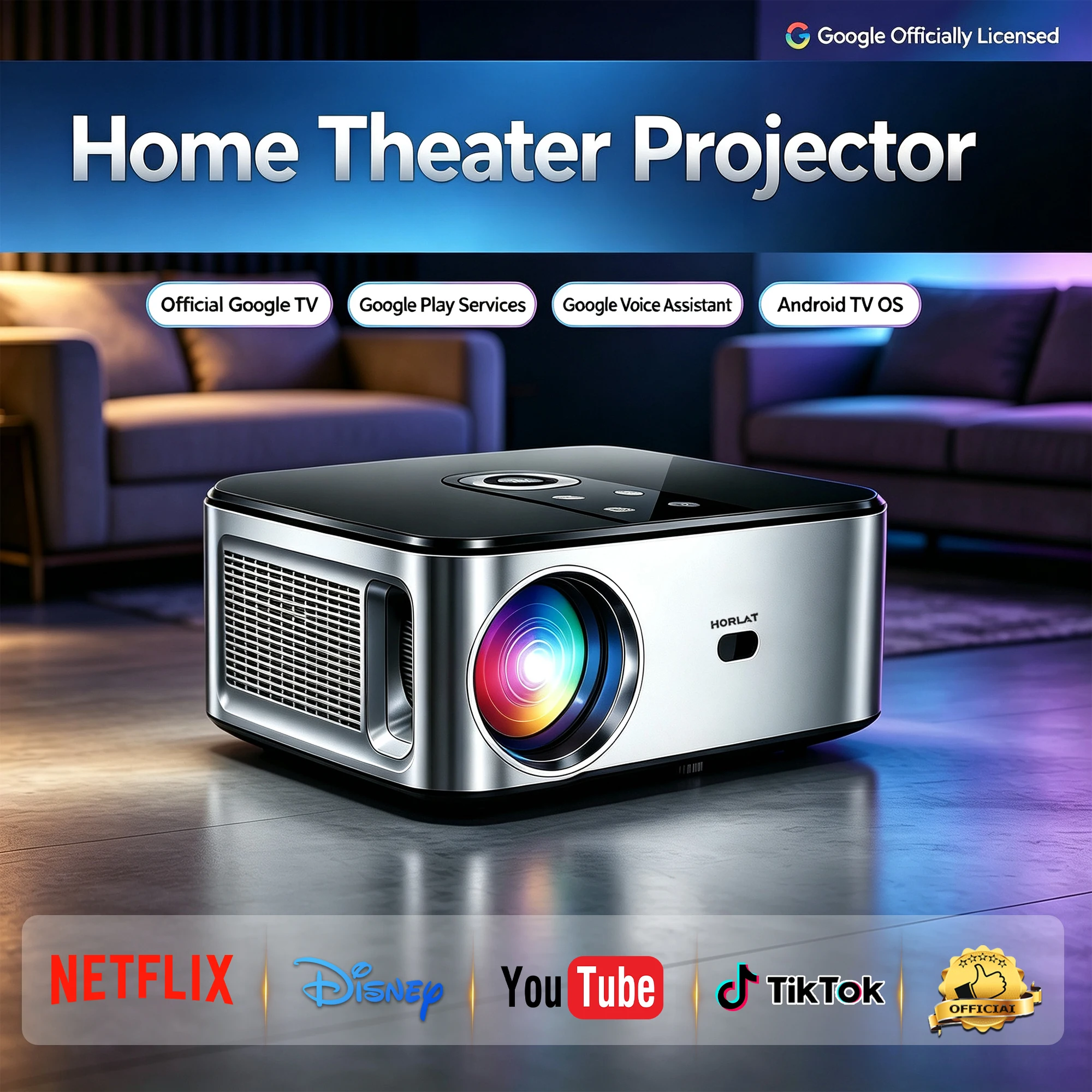 Home Cinema Mini - Projetor LED 4K HORLAT 2000 Ansi