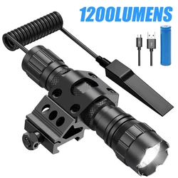 1200 Lumens Tactical Flashlight T6 Rechargeable picantinny Light Gun Light with Pressure Switch for Picatinny Rail 18650 Battery