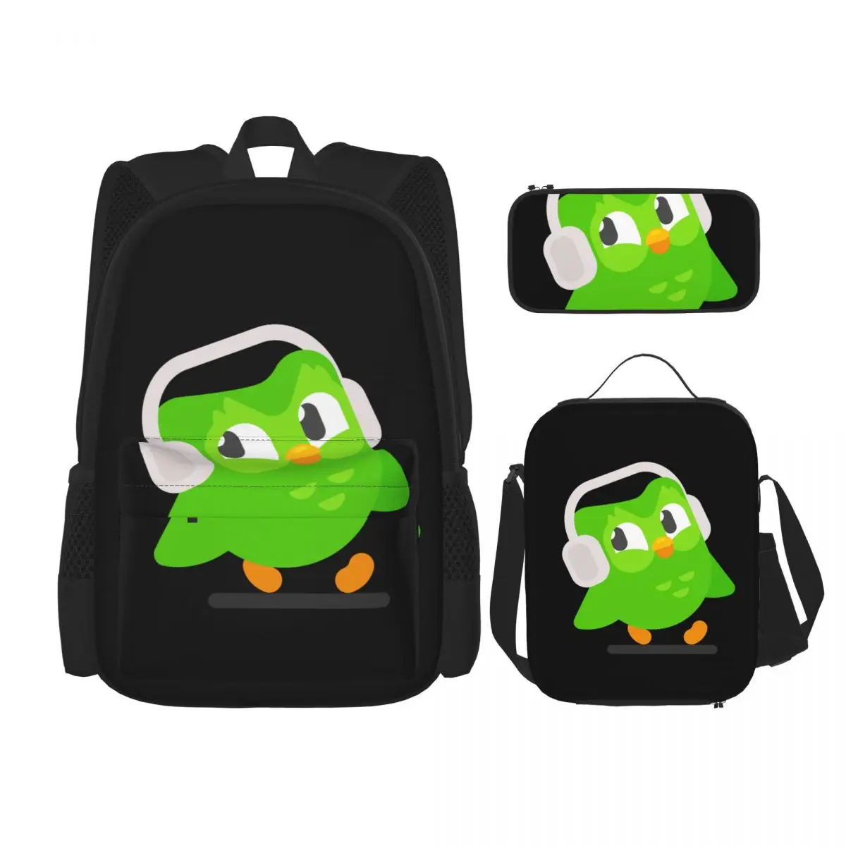 

Duolingo Owl Duo 5, рюкзаки для мальчиков и девочек, сумка для книг, школьные сумки для студентов, детский рюкзак с героями мультфильмов, сумка для обеда, сумка для ручек, набор из трех предметов