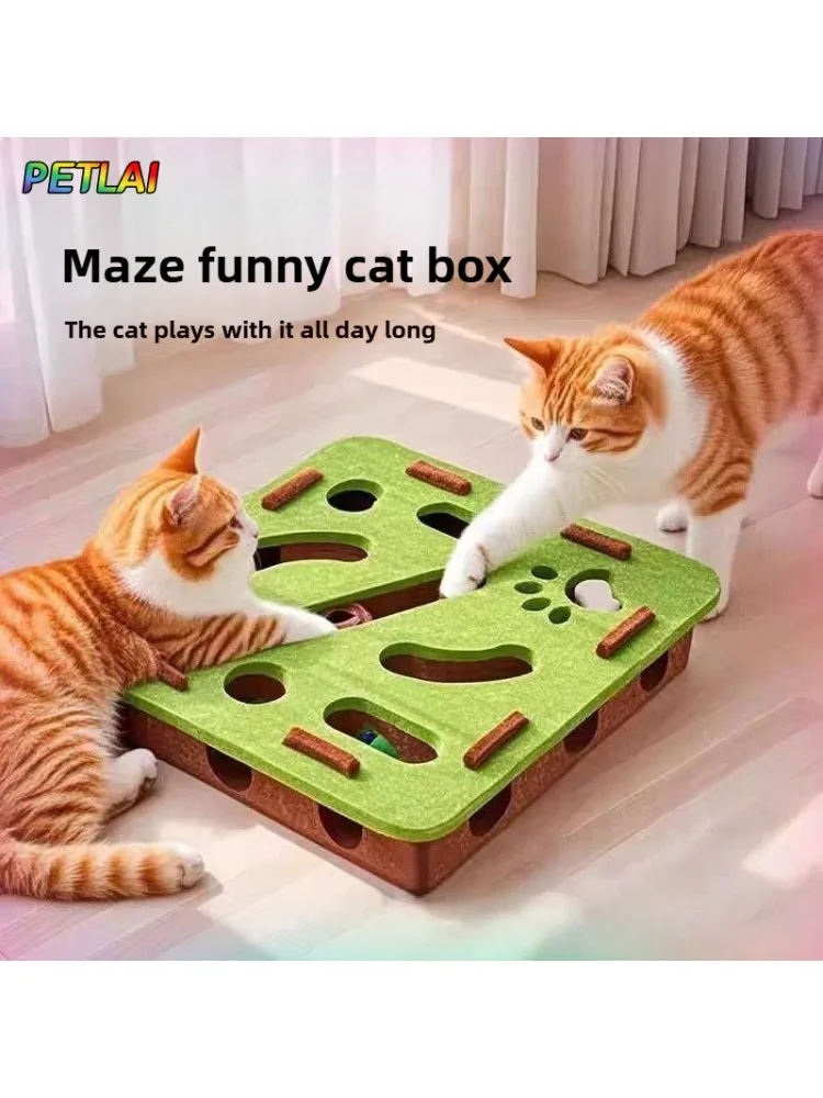 Jouet pour chat, boules de cloche, trou de creuser, boîte amusante, trou de labyrinthe en feutre, jeu interactif pour chats, outil d'auto-excitation, chaton, animal de compagnie, puzzle pour
