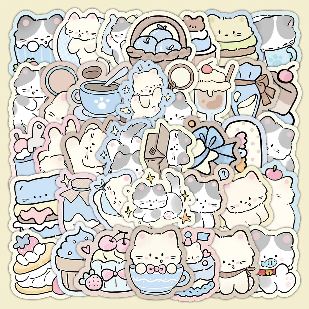50 Pcs Cute Cartoon Kitten Stickers, Waterproof Vinyl Decals for Journals, Scrapbooking, Water Bottles, Laptops & DIY Crafts