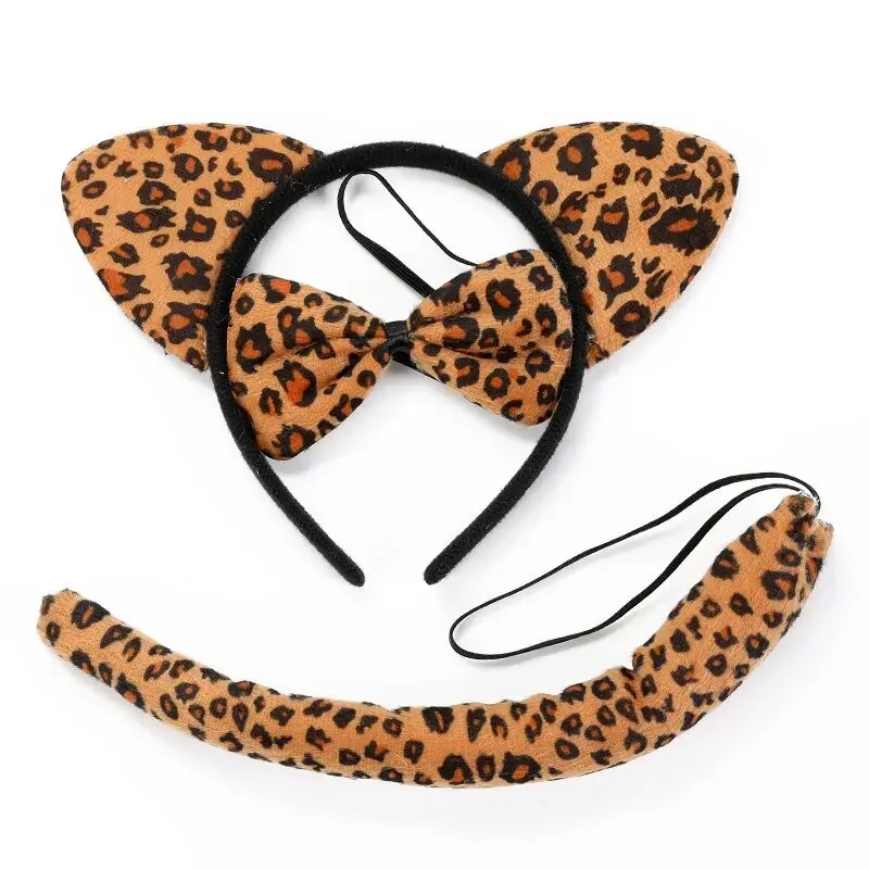 Leopard Cat Ear Headband for Cat Ear Hair Hoops Night Party Animal Dress Up Hairband Tie Tail Cow Tiger Print Headbands Clip