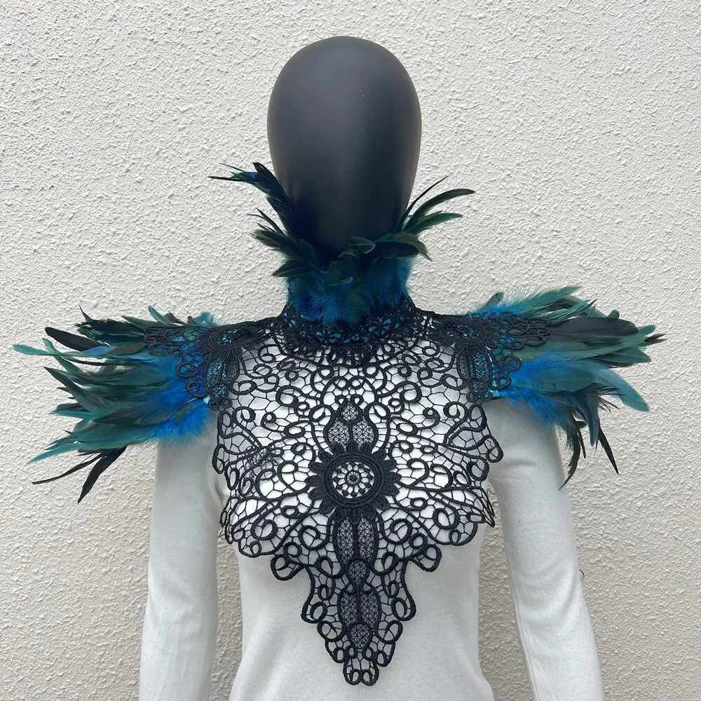 Halloween Shawl Punk Scarf Women Feather Cosplay Luxury Y2k Feather Punk Apparel Accessories Stage Runway Clothing Accessories