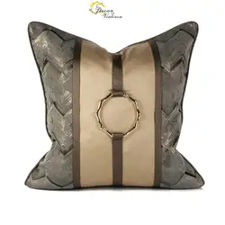 Brown Pillow Cover 18x18 inch, Spliced Cushion Cover with Ring Design, Soft Luxury Square Pillow