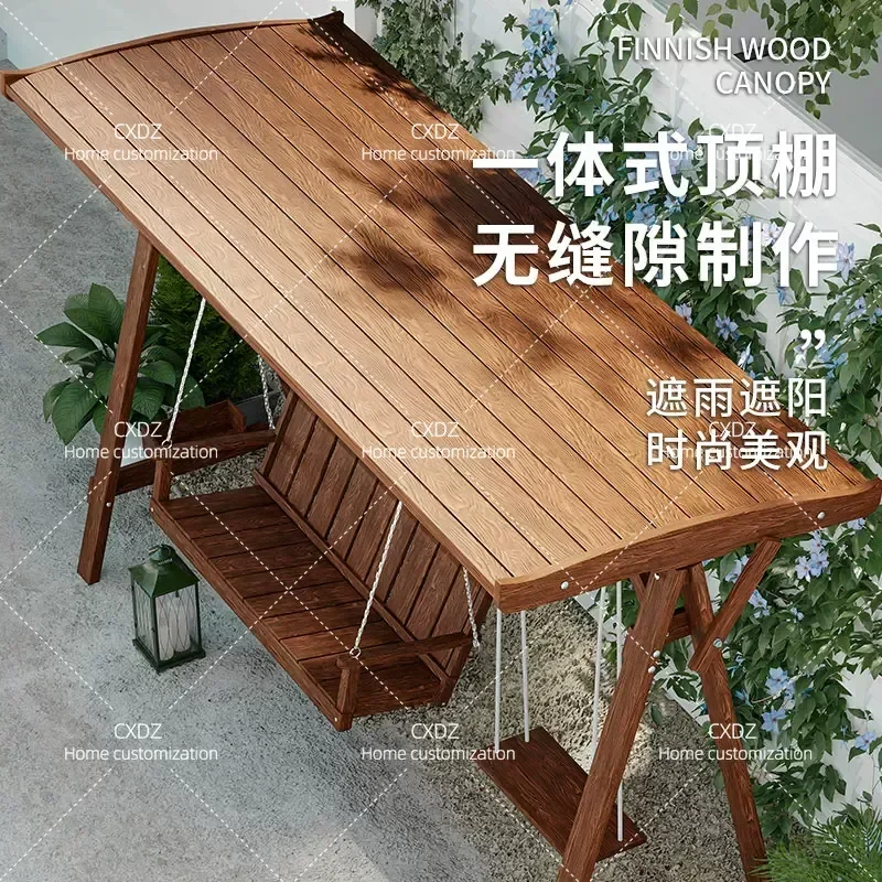 Solid Wood Swing Chair Outdoor Courtyard Hanging Seat Indoor Balcony Rocking Chair Home Garden Patio Furniture Preservative