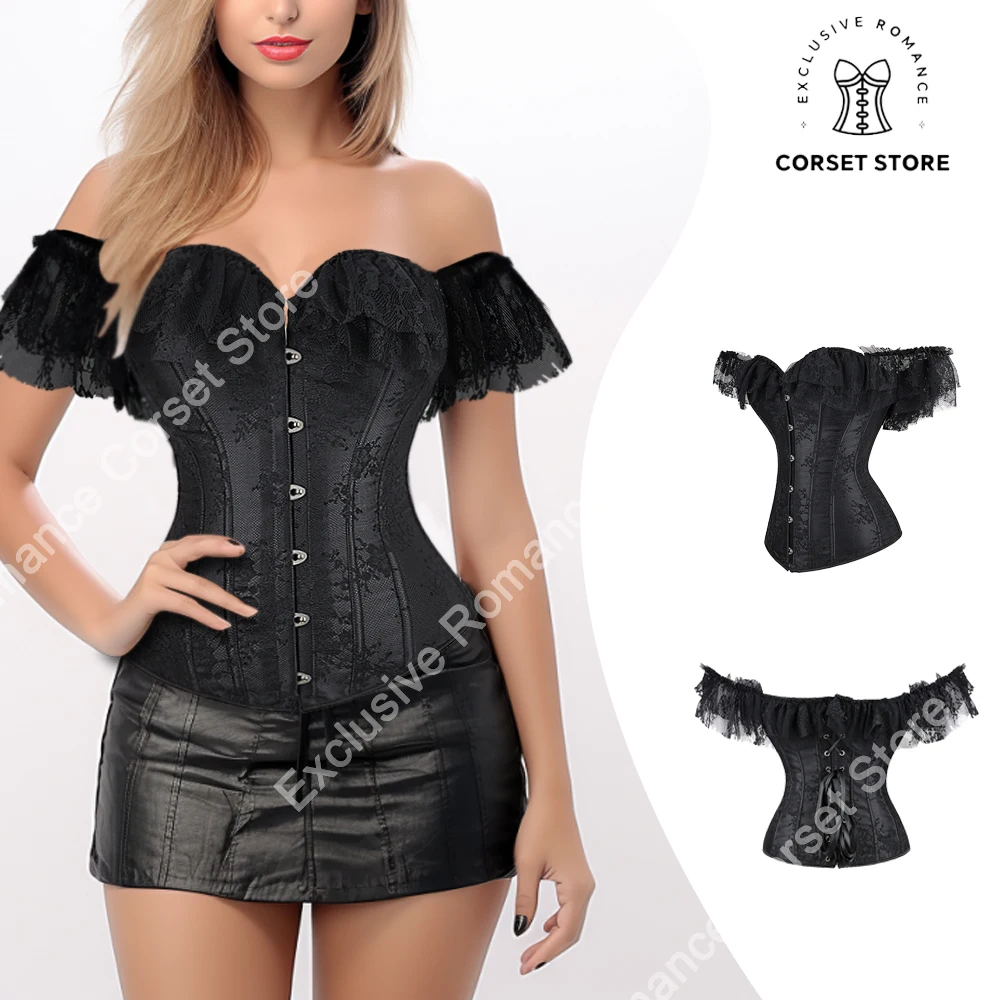 Women Short Sleeve Corset Tie-up Boat Neck Close-fitting Crop Top Cropped Red Blue White Lingerie Bustier Sexy Corset Plus Size