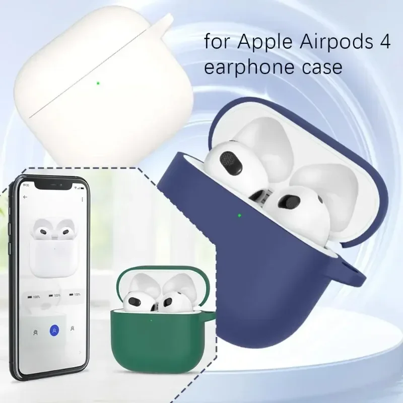 

Soft Silicone Case For AirPods 4th Gen 2024 - Shockproof Protective Cover With Carabiner, Supports Wireless Charging。