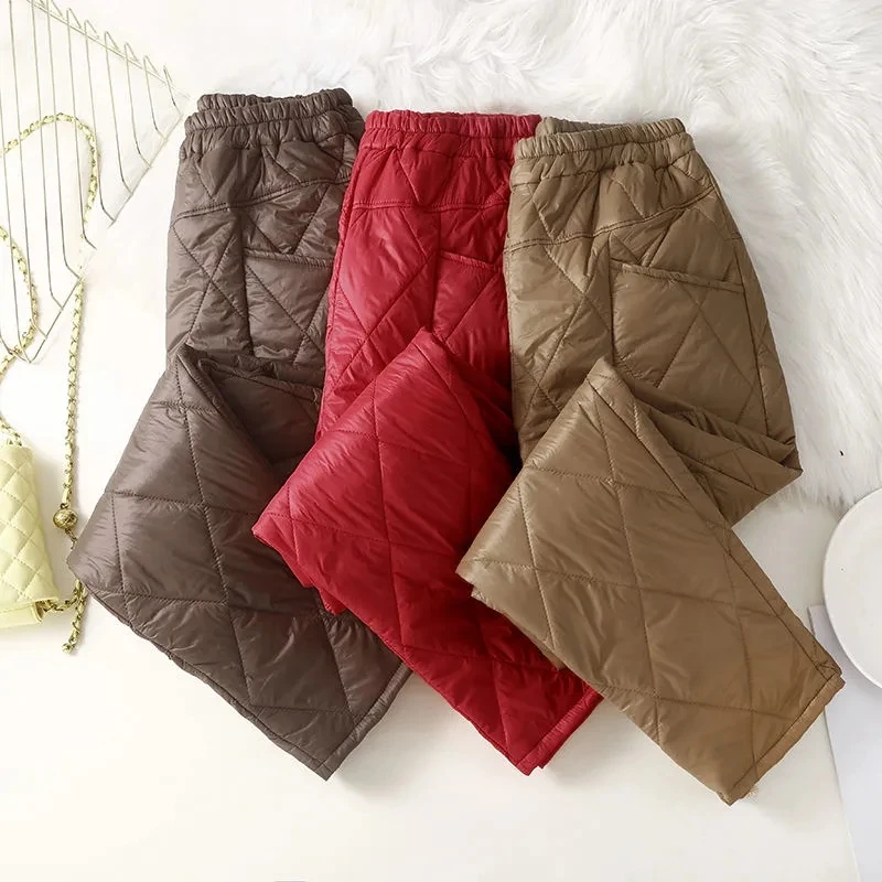 

6 Colors Loose Elastic Waist Cotton Padded Down Pants Women Casual Trousers Warm Winter Thick Harem Oversized Sweatpants