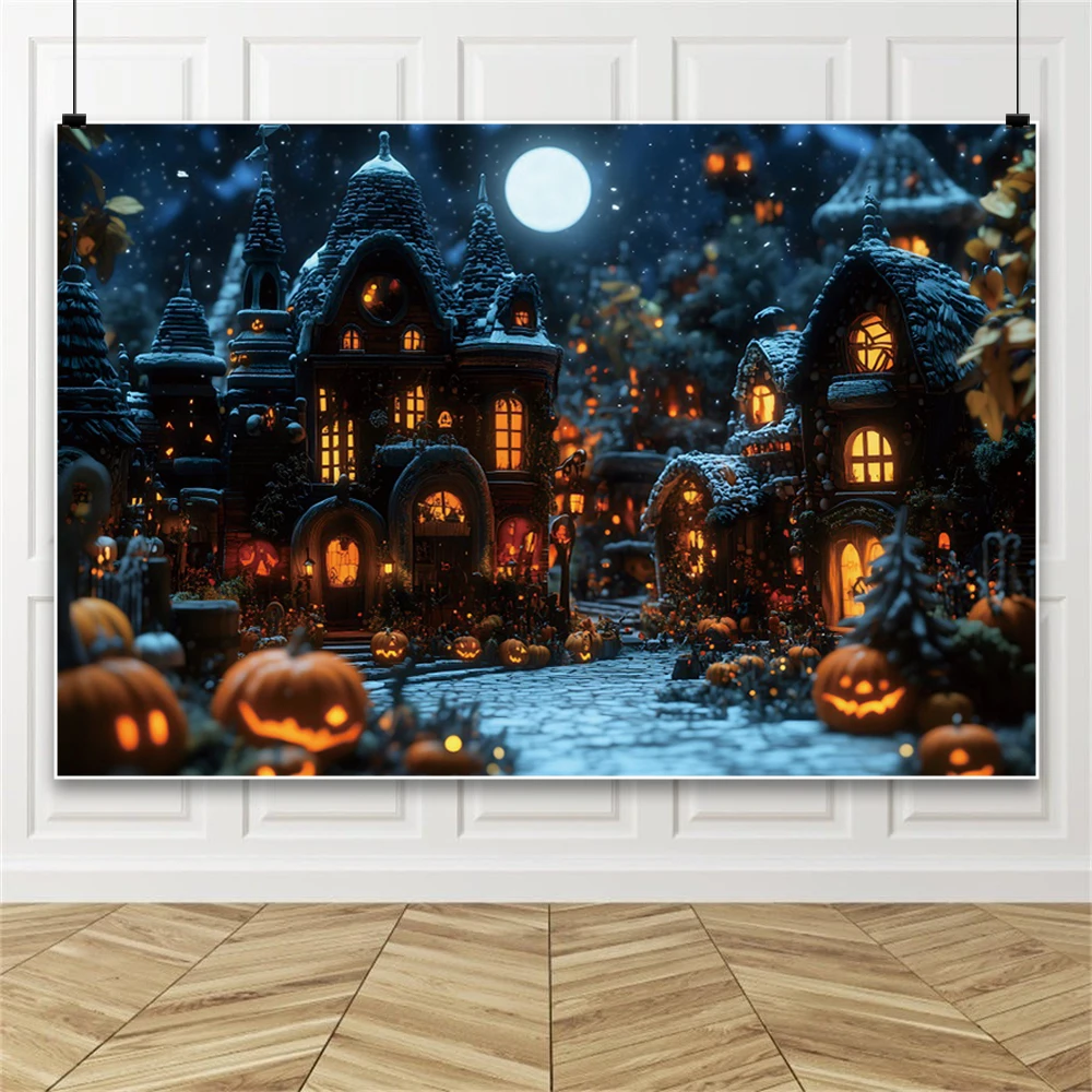 Хэллоуин замок тыква фонарь фон ткань аксессуары для фотосъемки круглая луна летучая мышь кладбище ведьма фон для фотографии