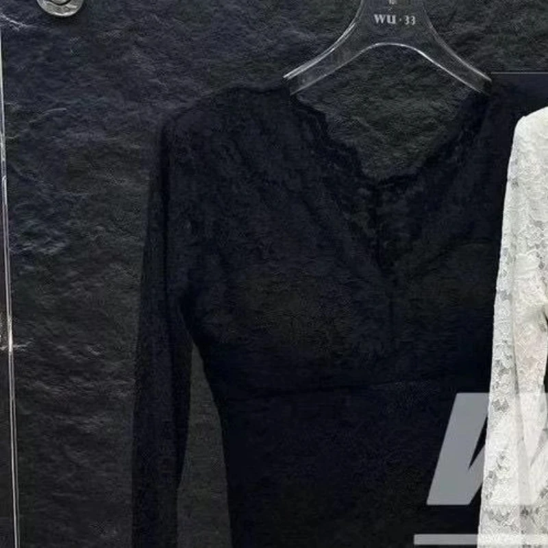 Langarm Spitze Temperament Kurze Tops Frühling Herbst Neue V-ausschnitt Alle-spiel Jugend Elegante T Shirts Mode Trend Frauen kleidung