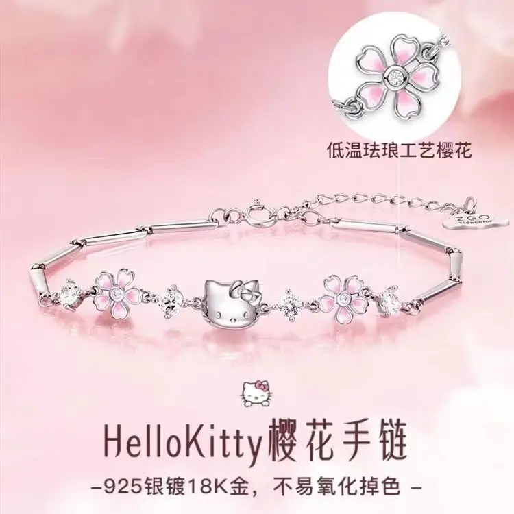

Браслет Sanrio Hello Kitty с сакурой - милый браслет с изображением котенка в стиле сакуры для женщин и девочек, прекрасный подарок в подарочной коробке с открыткой.