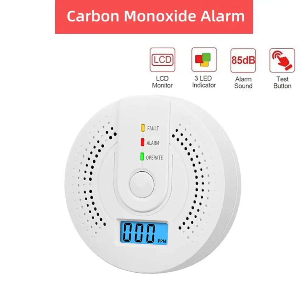 Independent LED Digital Display Carbon Monoxide Detector Depot Test Light Warning CO Gas Monitor Sound White CO Sensor Alarm