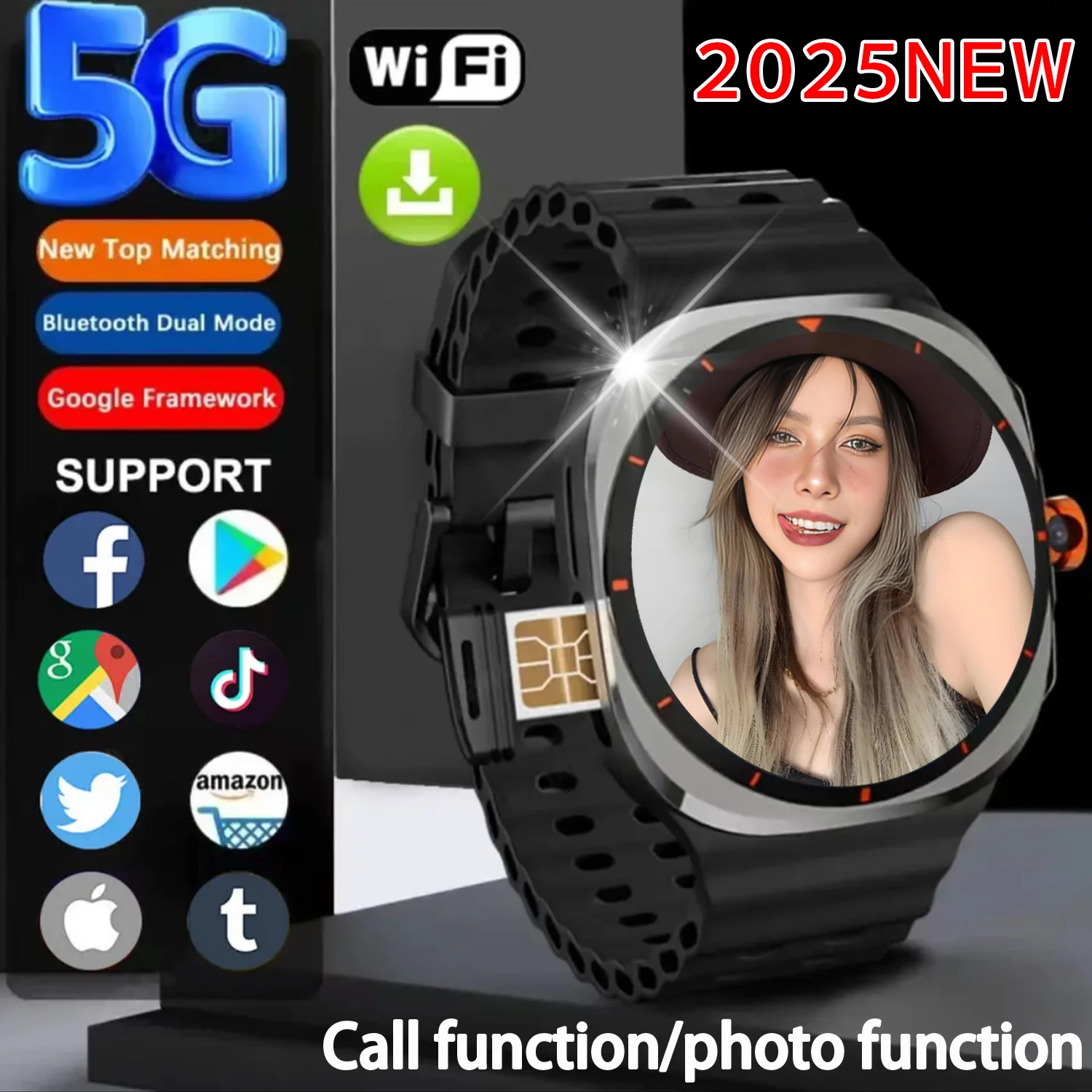 2025New Galaxy U8 ULTRA 4G 5G SIM Card Network Smart Watch Rotate Camera GPS Wifi NFC Tiktok Google Play Android IOS Smartwatch