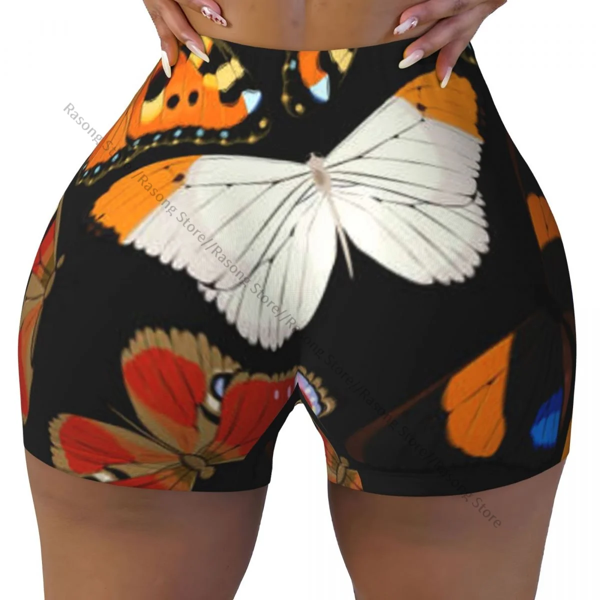 Push Up Short Elasticity Scrunch Butt Butterflies Colorful Running Shorts Sports Shorts Womens Clothes Gym