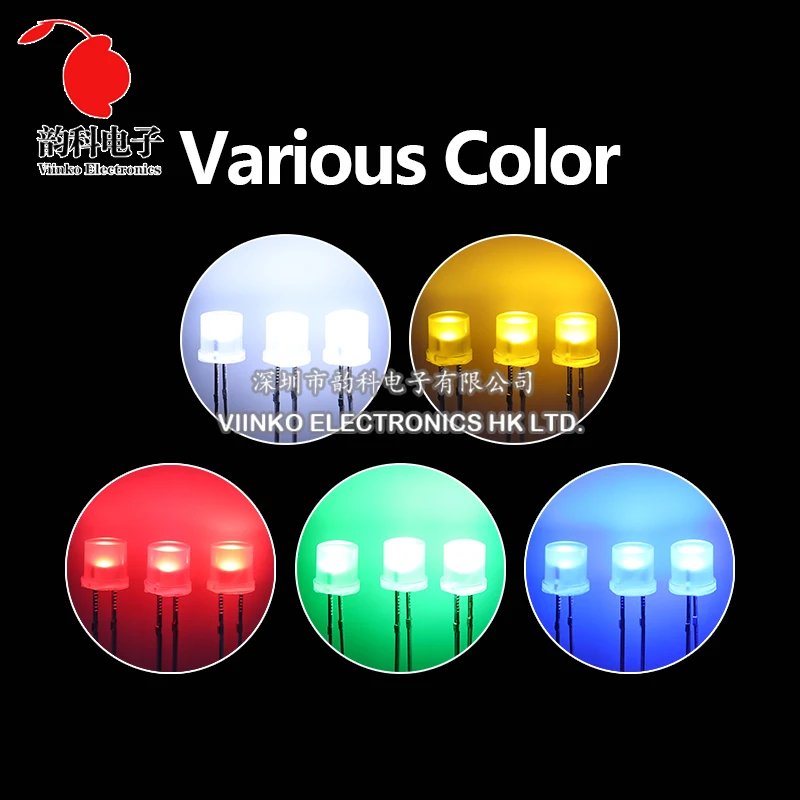 100pcs 5mm Flat Top White Red Yellow Blue Green Assorted Kit Lamp Diode LED Ultra Bright Bulbs Emitting Diodes F5 5MM DIY Light