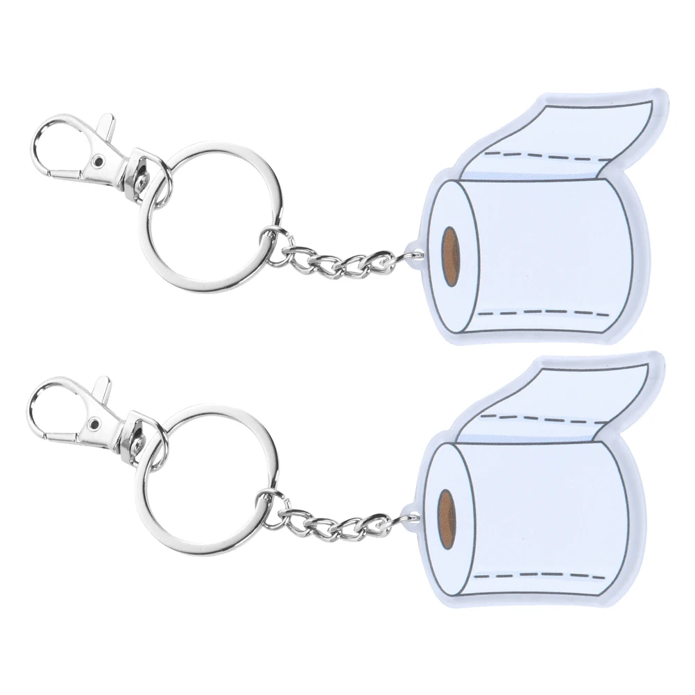 

2pcs Acrylic Toilet Paper Keychain Cute Bag Charm For Handbag Purse Backpack Car Key Ring Women Girls Tissue Roll Key Fob