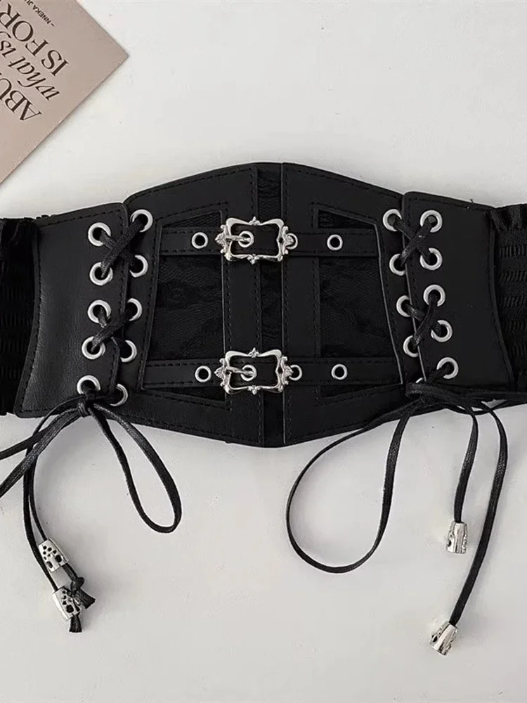 

Trendy PU Leather Wide Belt Personalized Elastic Lace Up Waist Belts Coat Suit Jacket Spring New Fashion 3C2919