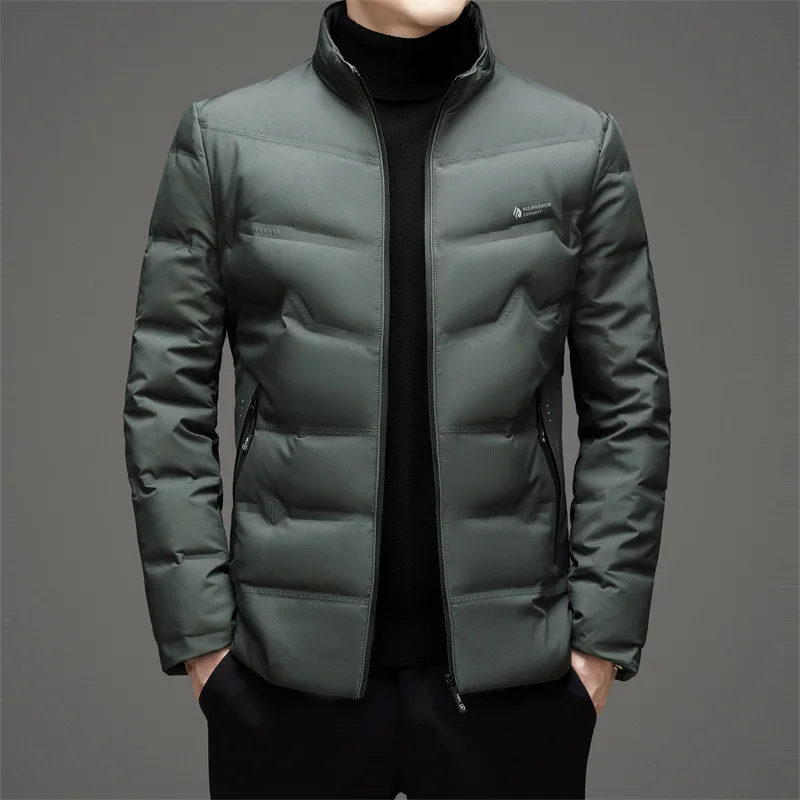 Casaco de pato branco para homens, gola, jaqueta coreana, jaqueta Slim Fit Puffer, casaco leve, JK-011, 80%, inverno