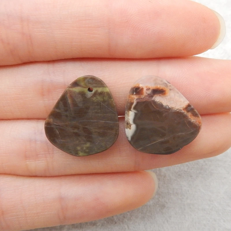 2PCS Mushroom Shape Jasper Irregular Pendant Pair Earthy Brown Gemstone Jewelry Components for Crafting 18x15x5mm-3.6g