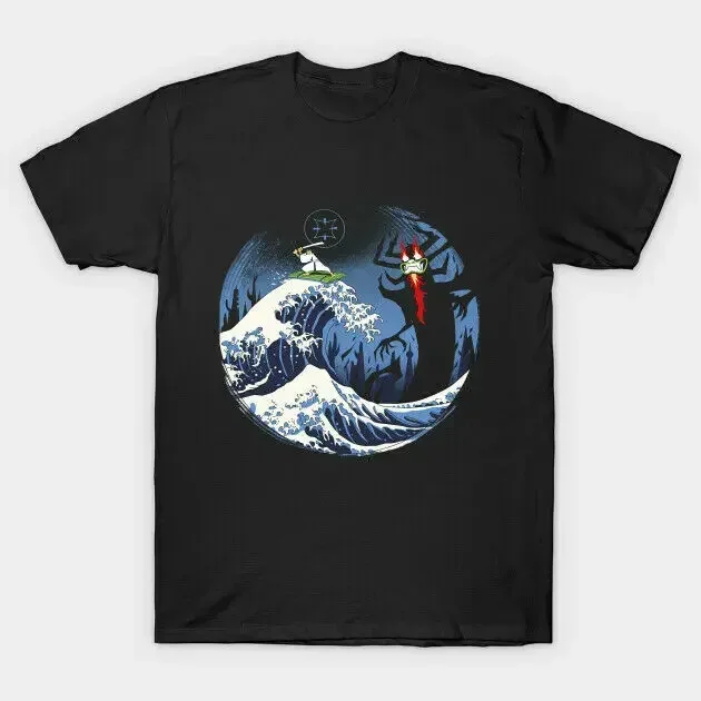 Samurai Jack Surf On The Great Wave To Attack Evil Being Demon Aku Black T-Shirt