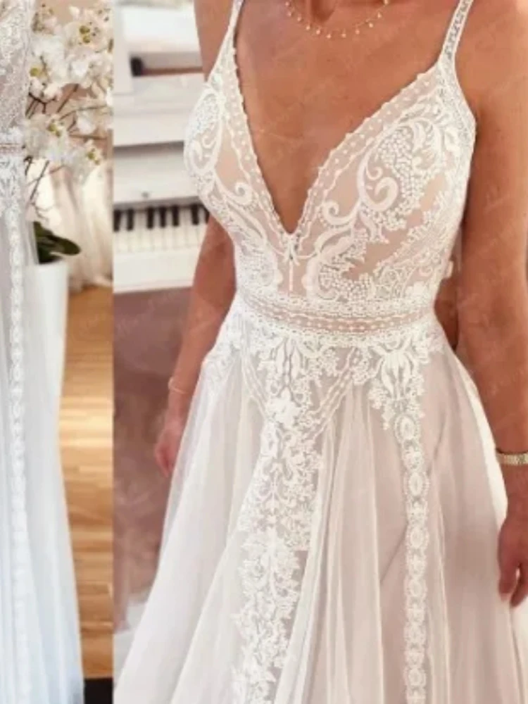 Beauty Discount Wedding Dresses For Women 2024 A-Line V-Neck Sleeveless Bridal Gowns Lace Tiered Elegant Vestidos De Novia