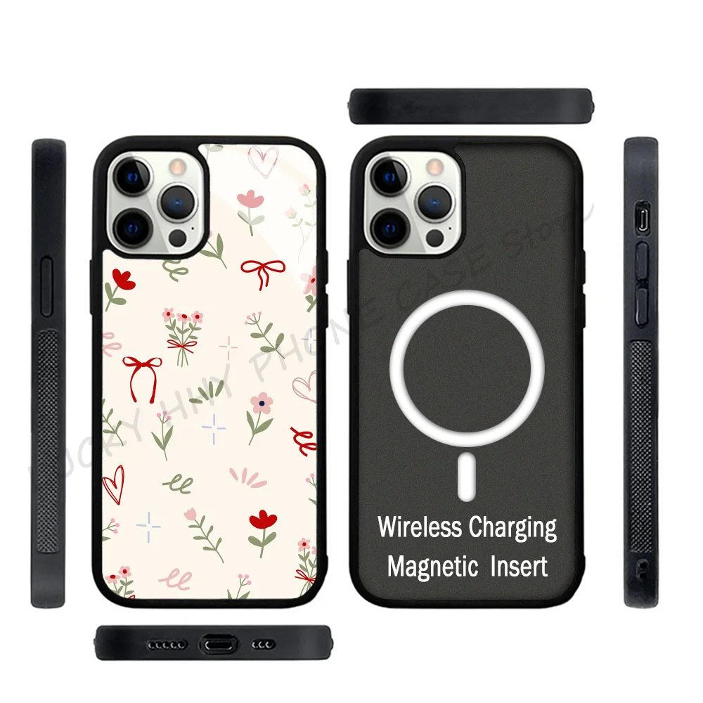 Valentine Flowers Phone Case Strong Magnetic For IPhone 15 14 13 Pro Max 11 12 Mini For Magsafe