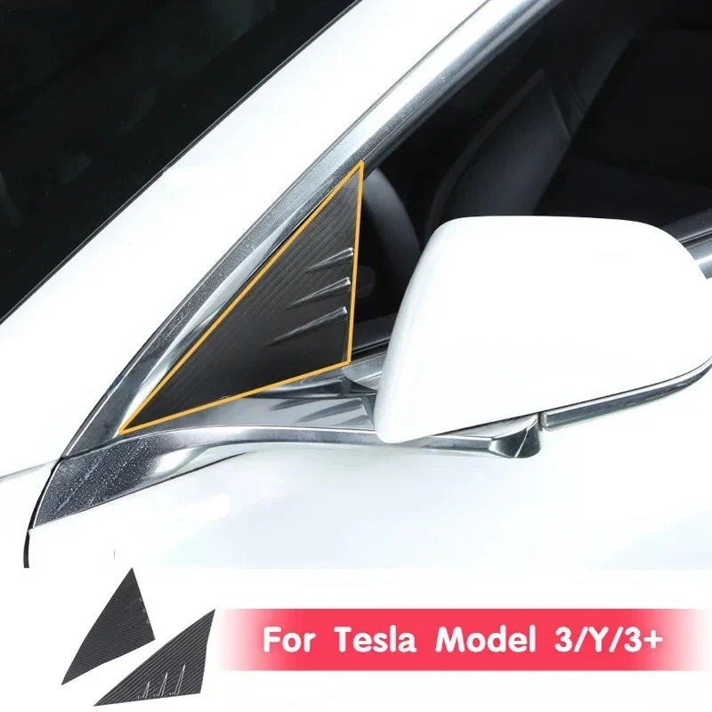 Real Carbon Fiber for Tesla Model 3/Y/3+ Highland 2024 A Pillar Window Triangle Spoiler Decorative Patch Sticker Car Accessories