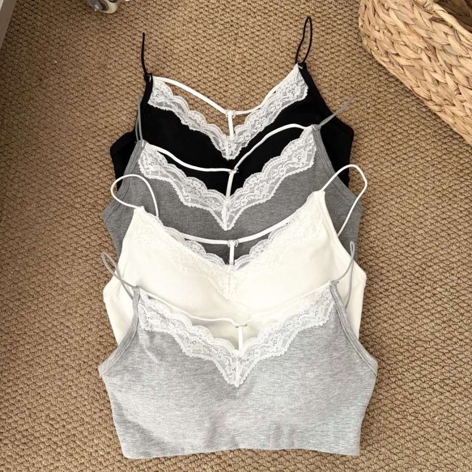 Summer New Sexy Lace Trim Splice Strap Women's Slimming Top Fixed Band Chest Pad Vest Fashionable Backless V-neck Short Sleeve