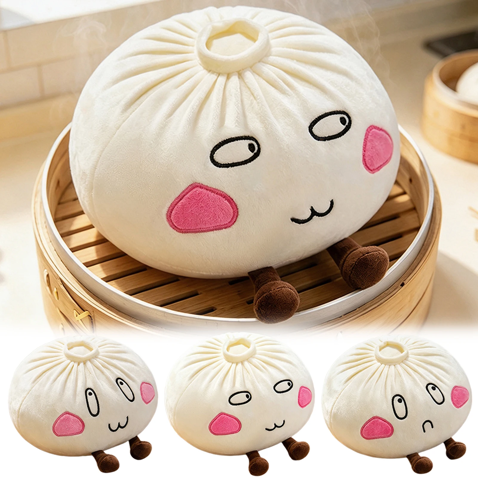 Stuffed Steamed Bun Plush Toy Soft Comfortable Dumpling Throw Pillow For Kids Boys Girls Birthday Present