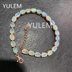 YULEM Natural Facted Opal Bracelet 4*6MM Colorful Gemstones 24 Pieces Fine Jewelry Women Anniversary Real 925 Sterling Silver