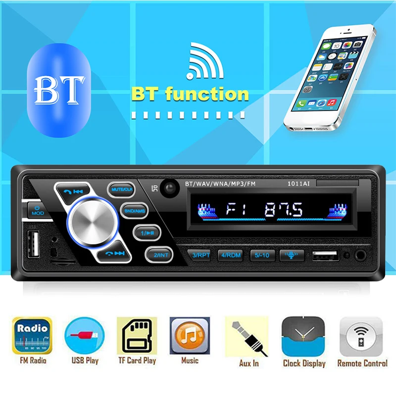 Car Radio 24/12V AUX FM USB TF Card Color Button OLED Autoradio 1Din ISO Interface MP3 Player U Disk Bluetooth Hands-free