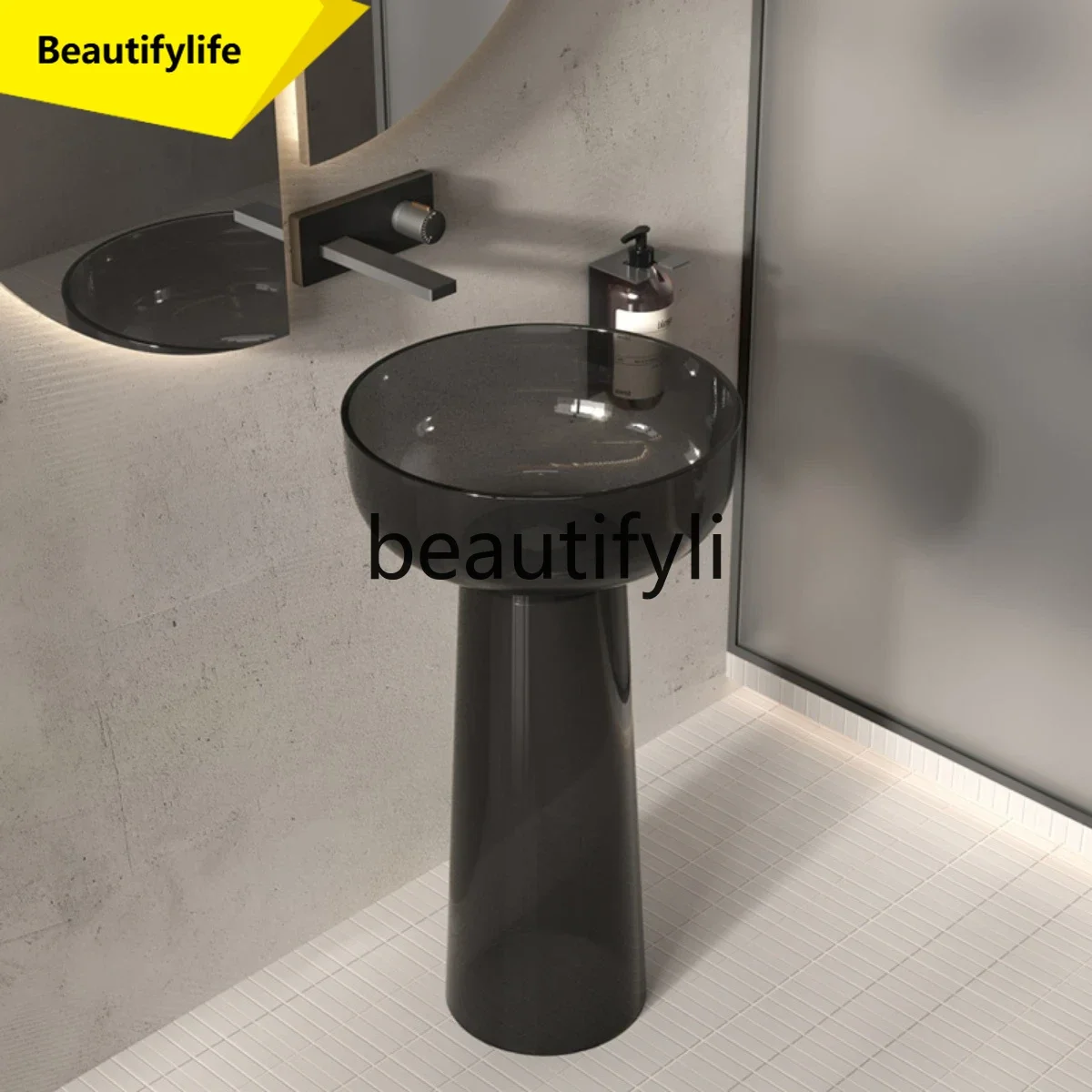 

cn0420 Transparent integrated floor-to-ceiling column basin Crystal art hand and face basin
