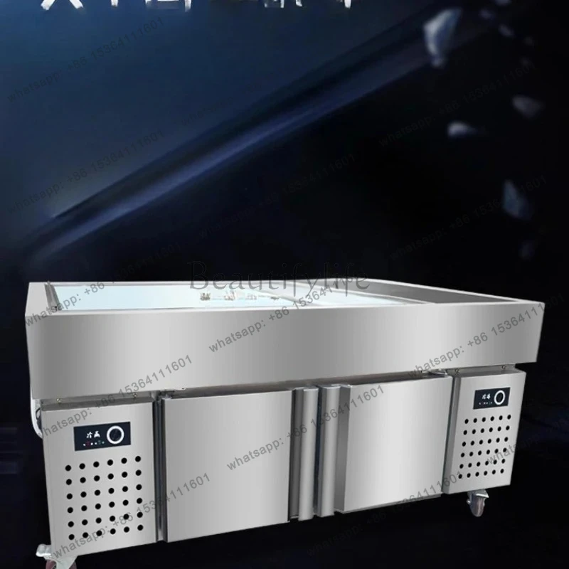 Stainless Steel Seafood Ice Table Commercial Display Cabinet Horizontal Refrigerated Freezer Fruit Fresh-keeping Cabinet
