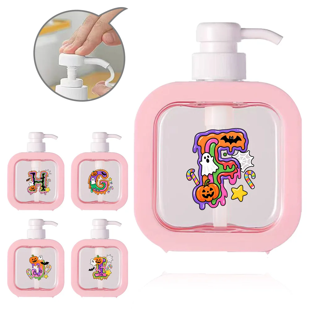 

500ml Large Capacity Shower Gel Bottle Press Type Refillable Bottle Hand Soap Dispenser Kitchen Supplies Candy Letter Pattern