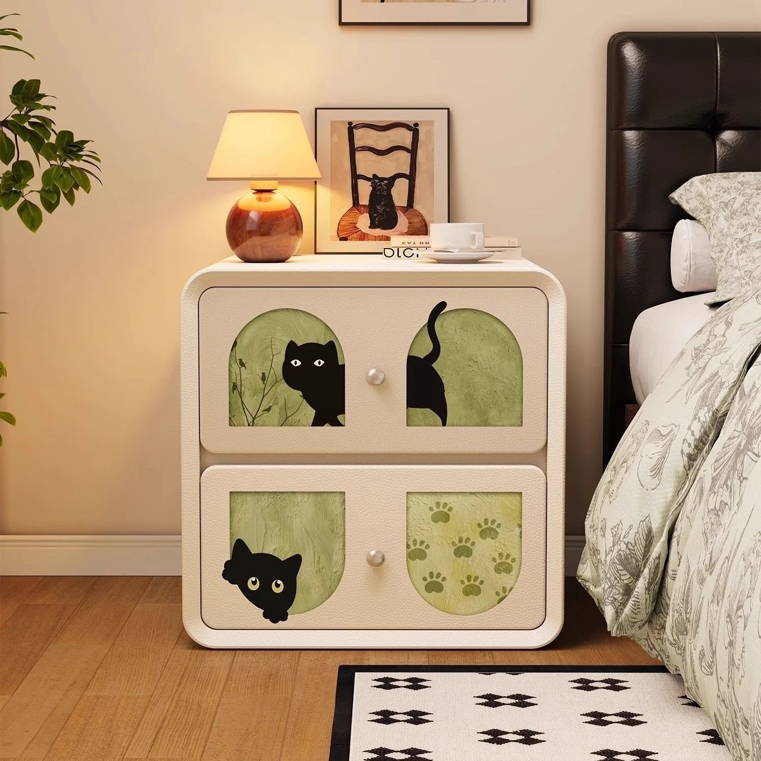 Home bedroom creative antique bedside cabinet black storage bedside cabinet