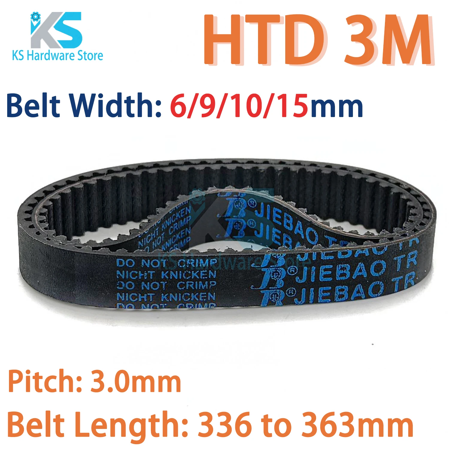 HTD 3M Closed Loop Rubber Timing Belt Length 336 339 342 345 348 351 354 357 360 363mm HTD3M Synchronous Belt Width 6 9 10 15mm