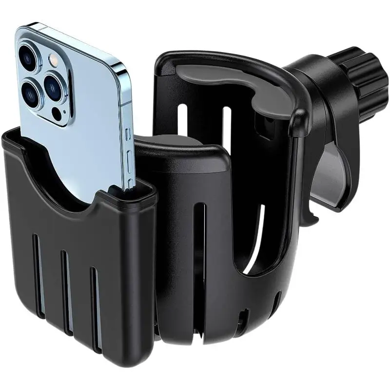 2 In 1 Motorcycle Stroller Cup Holder Bike Wheelchair Phone With Walker Rack Black Easy 360 Install Degree Rotation Adjusta-TOY