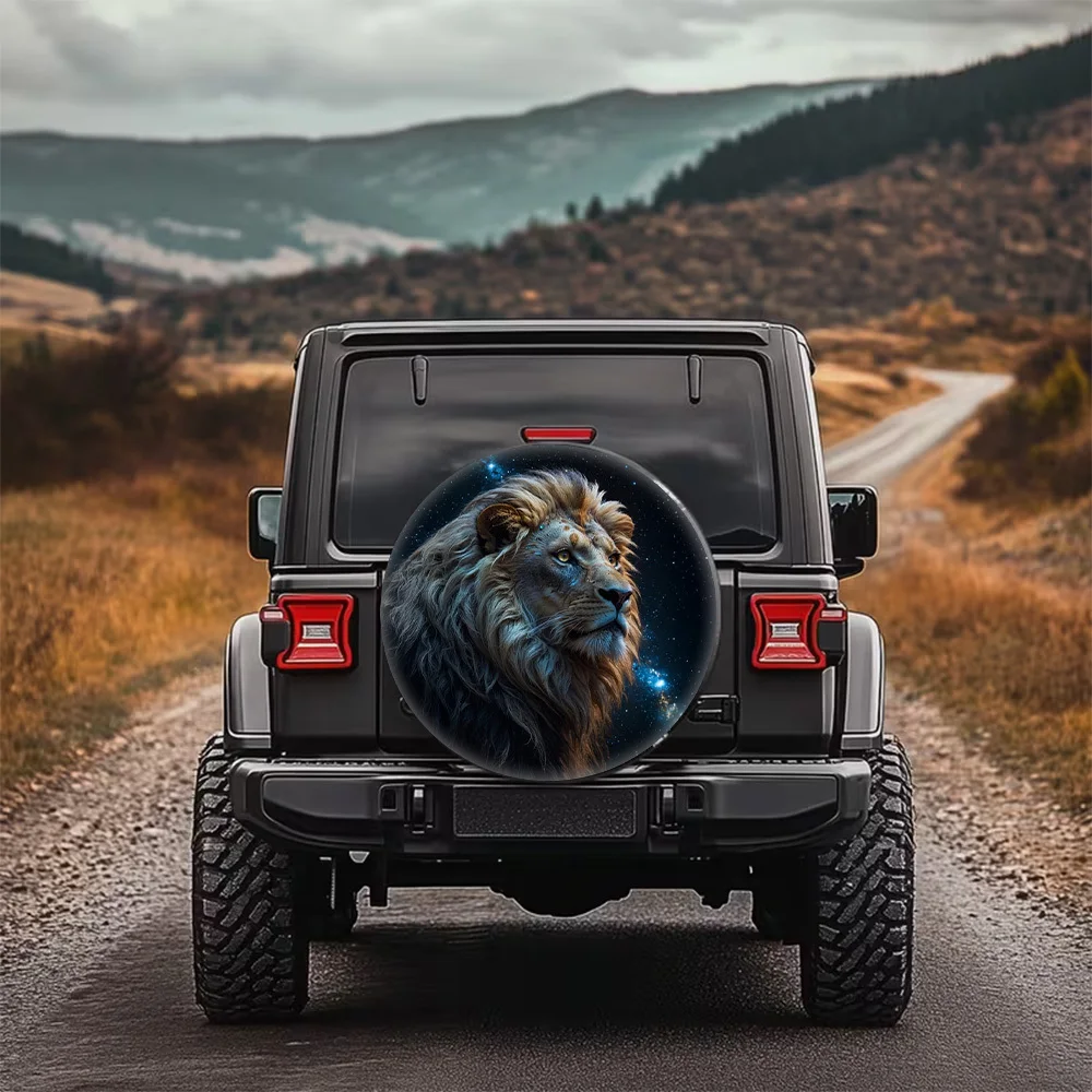 Fit Car Tire Cover & Wheel Protector Suitable For Spare Tire, Lion & Starry Sky Design Wheel Hub Protector Cover, Easy Install F