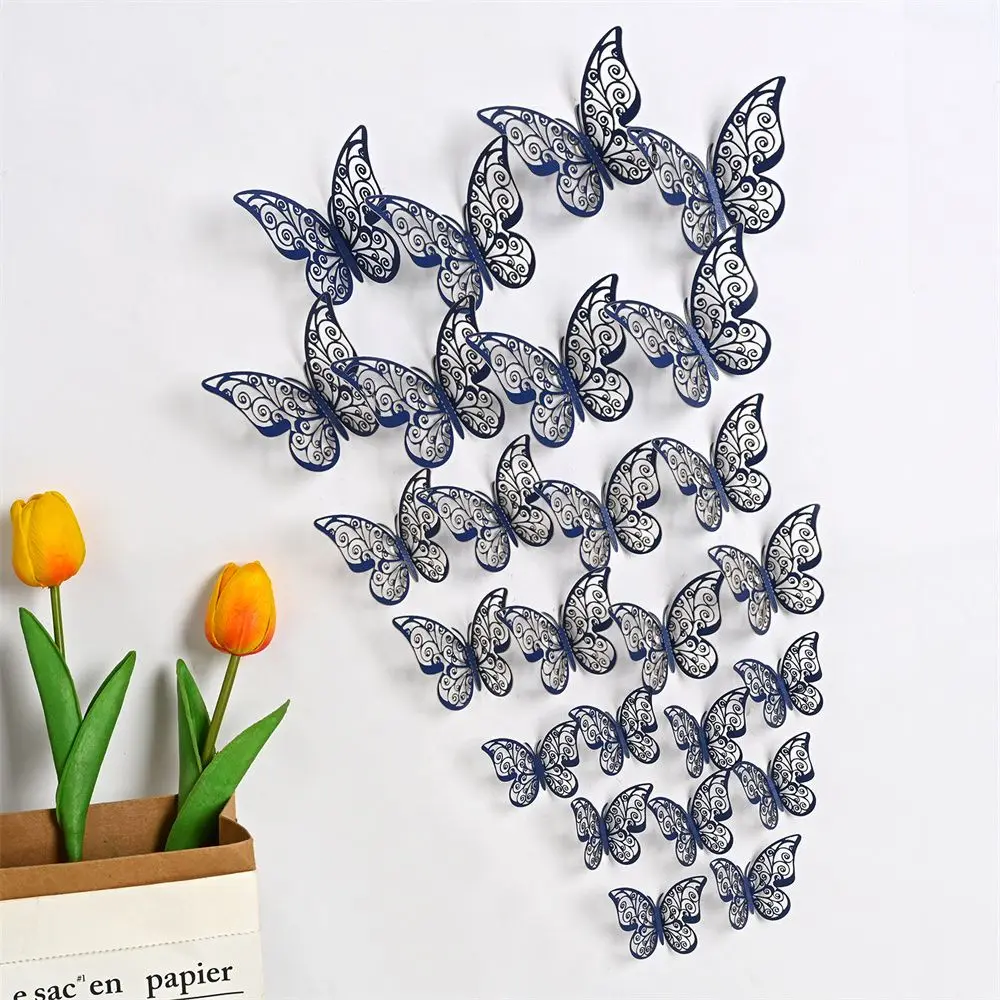 12PCS/Pack Beautiful Hollow-Carved Wedding 3D Butterfly Stickers Wall Art Decor Hollow Butterflies Decals Wall Decals