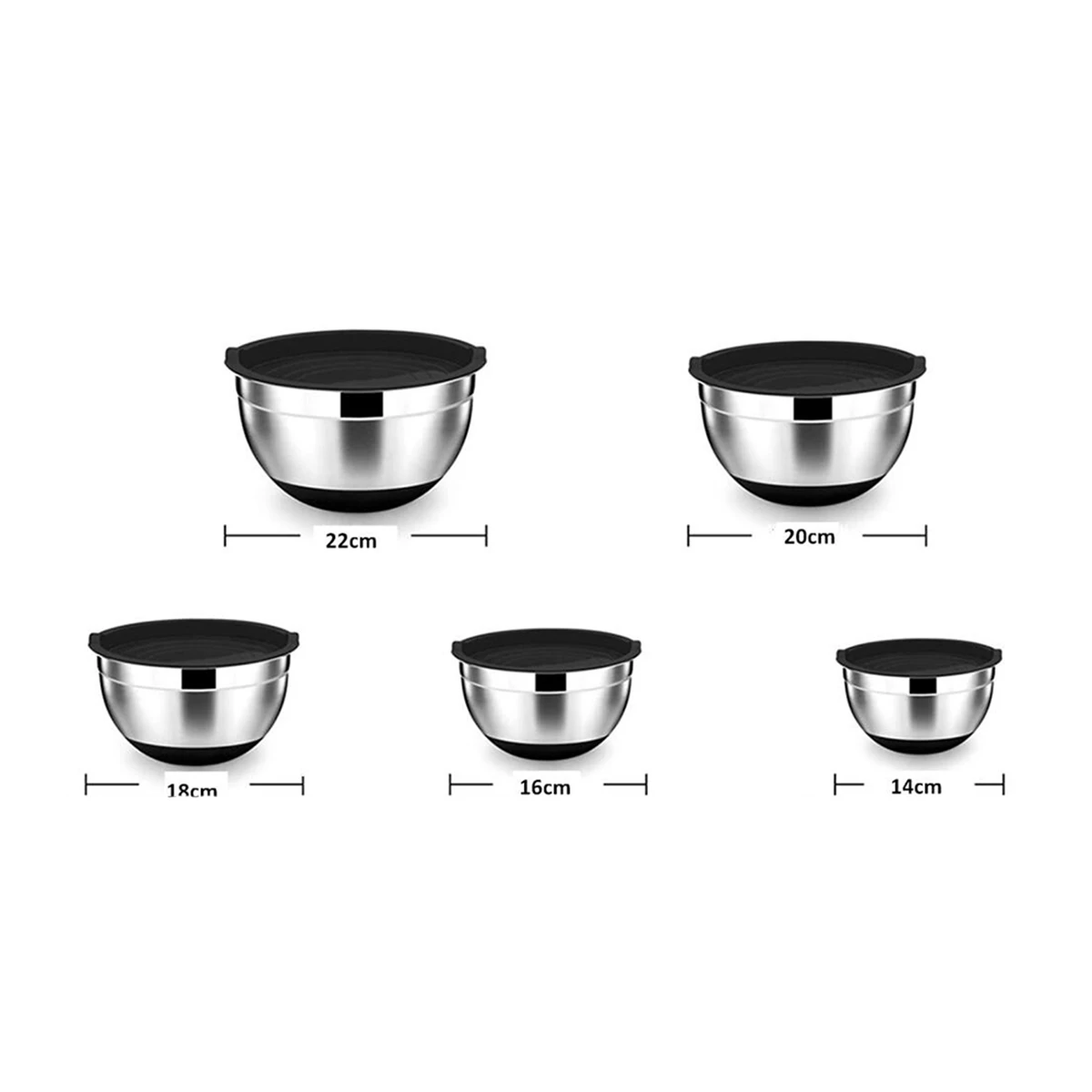 5 Pcs Mixing Bowl Stainless Steel Salad Bowl with Airtight Lid&Non-Slip Base Serving Bowl for Kitchen Cooking Baking Etc