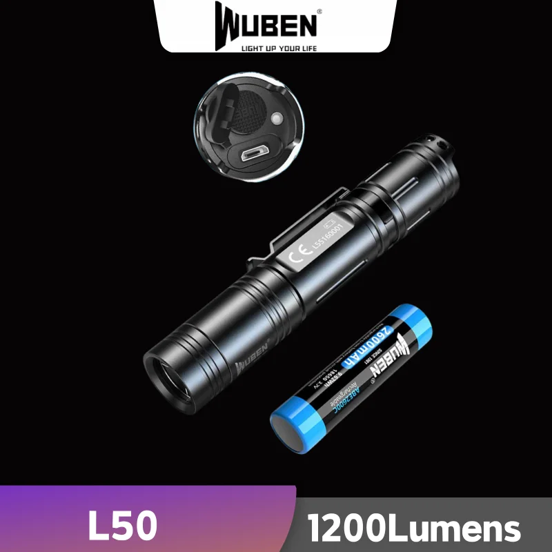 WUBEN L50 USB Rachargeable LED Flashlight Ultra-bright 1200Lumens 5 Lighting Modes With 18650 Battery