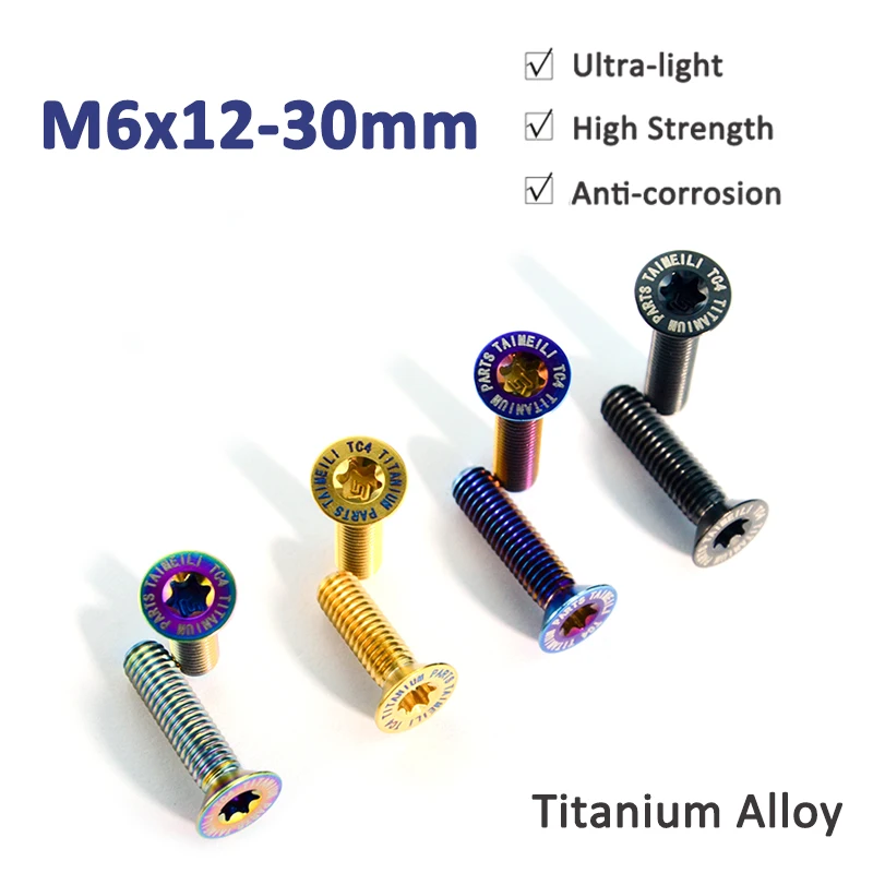 

1Pcs Titanium Bolt M6 X 12 15 20 25 30mm Torx Flat Countersunk Head Screws Titanium Alloy Bicycle Refitting Conversion Screw